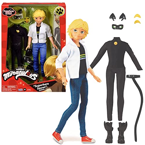 BANDAI - Miraculous - Miraculous Puppe Cat Noir und Adrien - Mannequin Puppe 26 cm und ihre 2 Outfits - Miraculous Spielzeug - Gelenkige Superheldenpuppe - Spielzeug für Kinder ab 4 Jahren - P50356 von BANDAI