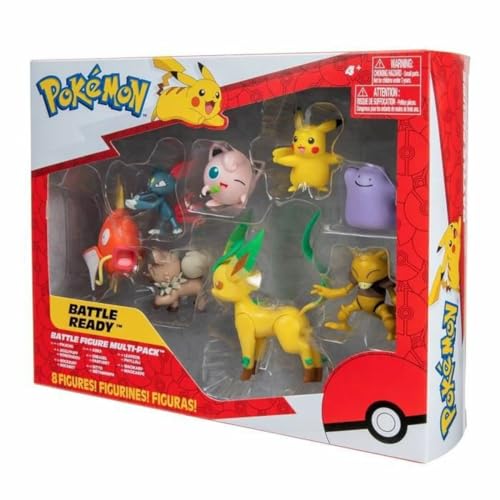 Bandai Pokémon 8 Battle-Figuren – Pikachu, Rondoudou (Jigglypuff), Rocabot (Rockruff), Abra, Farfuret (Sneasel), Metamorph (Ditto), Phyllali (Leafeon) und Magicarpe (Magikarp) – JW2686 von BANDAI