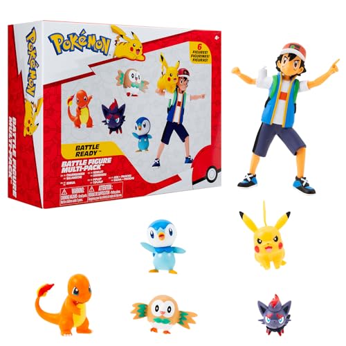 Bandai Pokémon Set mit 6 Figuren – Sacha, Pikachu, Glumanda, Tiplouf, Zweig, Zorua – offizielles Lizenzprodukt – Box JW3781 von BANDAI