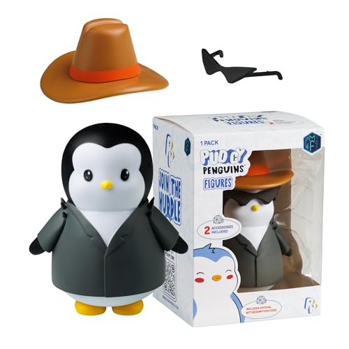 BANDAI Pudgy Penguins Actionfigur im Cowboy-Stil | Adoptieren Sie Ihren neuen Forever Friend mit 4 verschiedenen Sammlerpinguin-Figuren mit 2 austauschbaren Zubehörteilen | Offizielles Pudgy Penguin von BANDAI