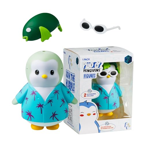 BANDAI Pudgy Penguins Actionfigur im Fisch-Stil, Adoptieren Sie Ihren neuen Forever Friend mit 4 verschiedenen Sammlerpinguin-Figuren mit 2 austauschbaren Zubehörteilen | Offizielles Pudgy Penguin von BANDAI