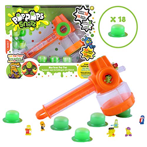 BANDAI YL50003 Poppops – Pop Pop Hammer – 1 Hammer, 18 grüne Slime-Bubbles zum Zerplatzen & 6 Überraschungsfiguren zum Sammeln – Basteln – Knetmasse – YL07140 von BANDAI