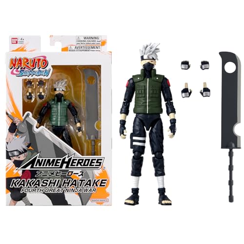 BANDAI - Anime Heroes - Naruto Shippuden - Anime Heroes Figur 17 cm - Kakashi Hatake Vierter Großer Ninjakrieg - Offizielle Lizenz - Gelenkige Kakashi Figur - Spielzeug für Kinder ab 4 Jahren - 36963 von BANDAI