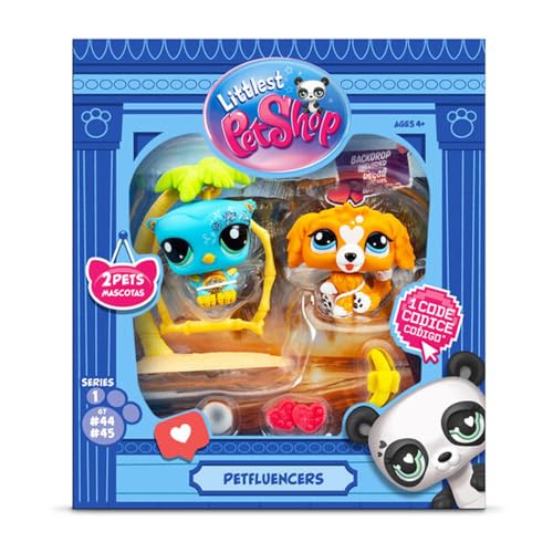 Bandai Littlest Pet Shop Petfluencer Sunset Pals Petfluencer Petfluencer Set enthält 2 LPS-Mini-Haustierspielzeuge, 4 Zubehörteile, 1 Hintergrund, 1 Sammelkarte und 1 virtueller Code, Sammlerstück für von BANDAI