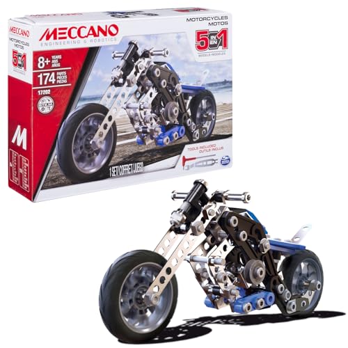 BANDAI - Meccano Motorrad 5-in-1 - Konstruktionsset 5 Modelle - 174 Teile, 2 Werkzeuge, Anleitung - Aktivitäts-Kit Motorrad-Zusammenbau - Spielzeug ab 8 Jahren - Geschenkidee für Sammler - APM20103 BANDAI - Meccano Motorrad 5-in-1 - Konstruktionsset 5 Modelle - 174 Teile, 2 Werkzeuge, Anleitung - Aktivitäts-Kit Motorrad-Zusammenbau - Spielzeug ab 8 Jahren - Geschenkidee für Sammler - APM20103 von BANDAI