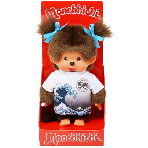 Bandai - Monchhichi - Monchhichi-Plüsch zum 50. Jubiläum - Motiv Hokusai-Welle - Ikonisches Affen-Plüschtier der 80er Jahre - Weiches Kuscheltier 20 cm für Kinder - Spielzeug ab 2 Jahren - SE255313 von BANDAI