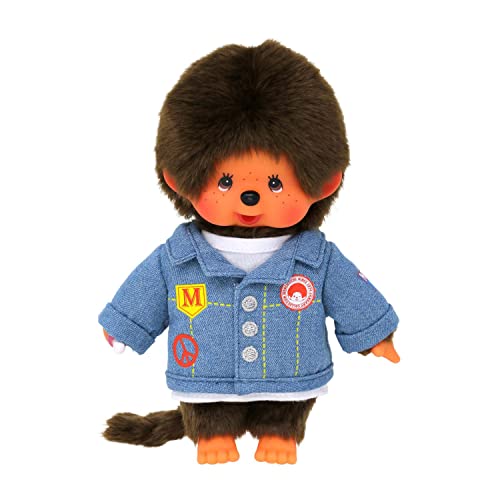 Bandai - Monchhichi - Plüschtier Monchhichi Jeansjacke - Ikonisches Affenkuscheltier der 80er Jahre, Superweiches Kuscheltier 20 cm für Kinder - Spielzeug für Kinder ab 2 Jahren - SE23396 von BANDAI