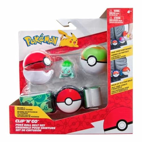 Bandai - Pokémon – Gürtel Clip 'N' Go – 1 Gürtel, 1 Poké-Ball, 1 Nest Ball und 1 Figur 5 cm Bisasam – Zubehör zum Verkleiden als Pokémon-Trainer – JW2715 von BANDAI