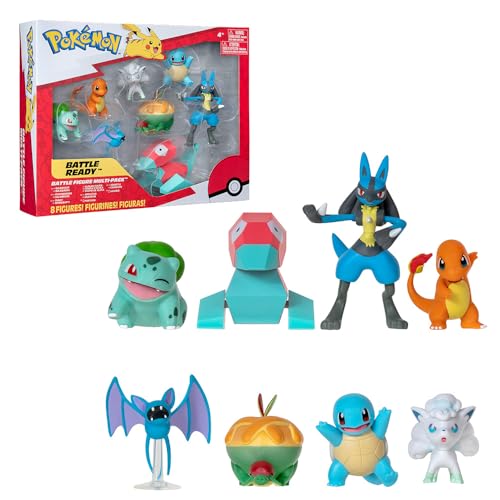 Bandai - Pokémon – Pack mit 8 Pokémon-Figuren 5 bis 8 cm – Bisasam Glumanda Schiggy Nosferapti Goupix d'Alola Dratatin Porygon Lucario – Spielzeug für Kinder ab 4 Jahren – Battle Figuren – JW3063 von BANDAI