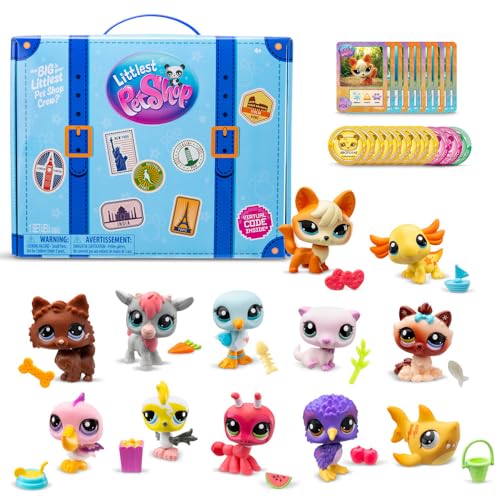 Littlest Pet Shop Bandai BF00618 Travelling Adventure BF00618, enthält 12 Haustiere, 12 Zubehörteile, 12 Sammlerkarte, 12 virtuelle Code, Generation 7, für Kinder ab 4 Jahren von BANDAI