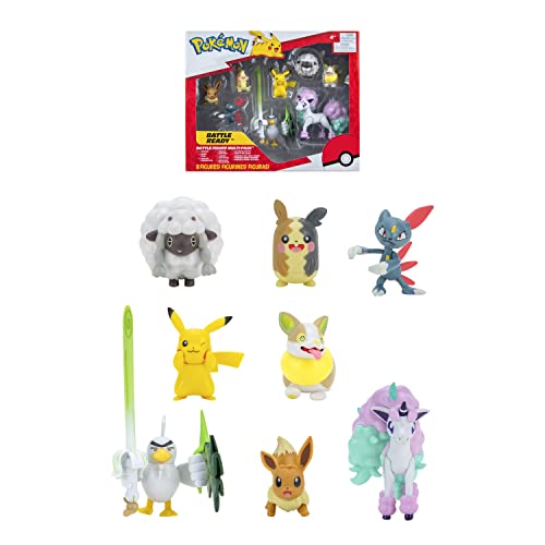 Pokémon Bandai 8 Figuren Battle – Pikachu, Evoli (Eevee), Mouaf (Wooloo), Farfuret (Sneasel), Voltoutou (Yamper), Palarticho (Sirfetch'd), Ponyta (Ponyta), Morpeko – PKW0185 von Pokémon