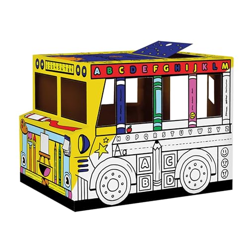 Bankers Box School Bus Cardboard Playhouse und Craft Activity für Kinder, langlebig und sicher, einfache Montage, fördert Kreativität und Geschicklichkeitsentwicklung, ab 3 Jahren von BANKERS BOX