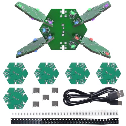 DIY Lötübungsset, 5 Stück spleißbare kreative Leiterplatte mit LEDs, SMD DIY Elektronik Löten Bausatz für Anfänger,Studenten und Heimwerker, zum Erlernen der Elektronik (Sechseck) von BANRIA