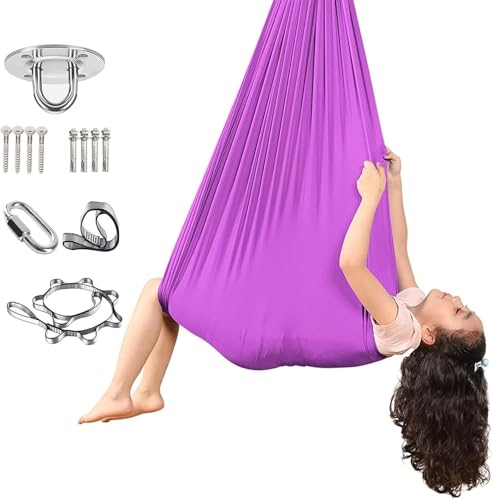 BANTASE Sensorische Schaukel, Sensorische Ganzkörper Socken Für Autismus, Therapieschaukel, Hängesessel Kinder Tuch Schaukel Indoor Für Kinder, Stretchy Sensory Body Sox Zur Stressreduktion(Purple) von BANTASE