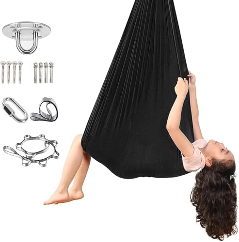 BANTASE Sensory Swing, Sensorische Kompressionsdecke Kinder & Erwachsene Therapieschaukel Sensorische Schaukel for Entspannung Und Oxytocinfreisetzung Hilft: SPD Angstzustände ADHD Autismus(Black) von BANTASE