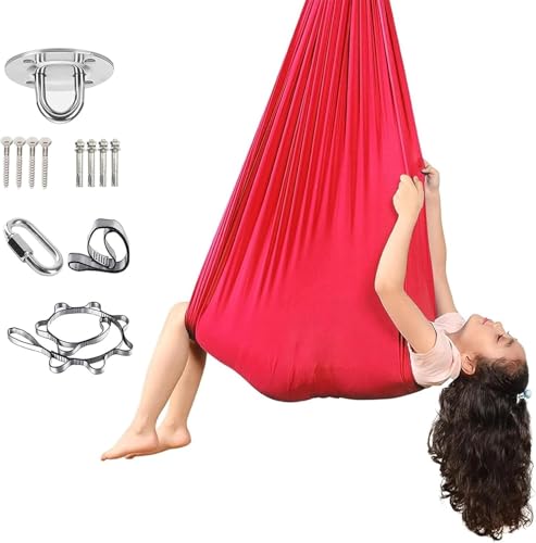 BANTASE Sensory Swing, Sensorische Kompressionsdecke Kinder & Erwachsene Therapieschaukel Sensorische Schaukel for Entspannung Und Oxytocinfreisetzung Hilft: SPD Angstzustände ADHD Autismus(Red) von BANTASE