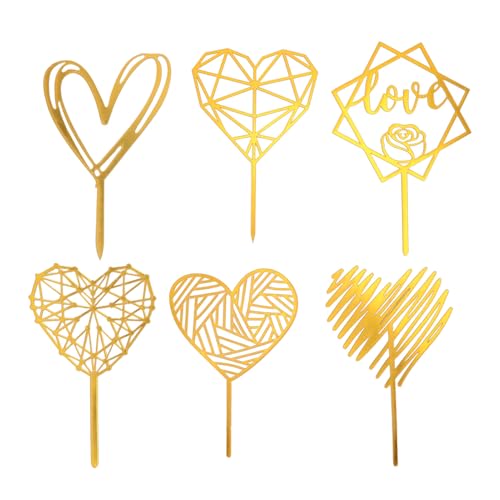 6pcs Cake Topper Dekorationen, Happy Anniversary Gold Heart Form Cupcake Toppers für Hochzeit Brautjubiläum Themenparty von BAOFUYA