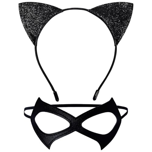 BAOPLAYKIDS Schwarzes Katzenkostüm für Damen, Maskerade, Katzenmaske und Glitzer-Ohren, Stirnband, Erwachsene, Katze, Frau, Kostüm, Zubehör für Halloween, Cosplay BAOPLAYKIDS Schwarzes Katzenkostüm für Damen, Maskerade, Katzenmaske und Glitzer-Ohren, Stirnband, Erwachsene, Katze, Frau, Kostüm, Zubehör für Halloween, Cosplay von BAOPLAYKIDS