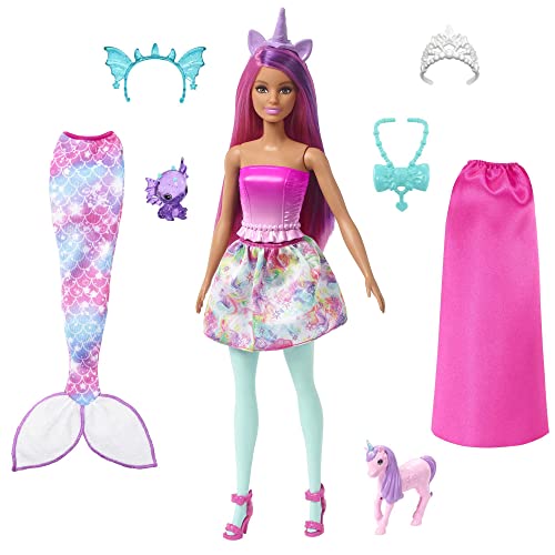 Barbie Dreamtopia Barbie-Puppe mit Barbie-Kleidung, mit Zubehör, Meerjungfrauenschwanz und Baby-Einhorn, 1 Barbie-Puppe inklusive, Geschenk für Kinder ab 3 Jahren,HLC28 von Barbie