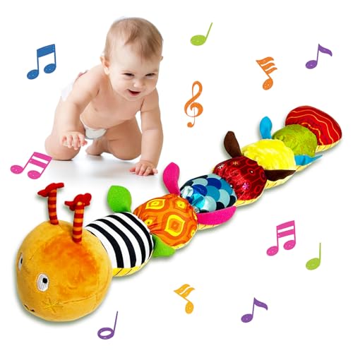 BARVERE Baby Musical Raupe Kuscheltier, Raupe Plüschtier Spielzeug mit Lineal, Greifling zum Rasseln Baby, Baby Stofftier Spielzeug, Tolles Geschenk für Jungen und Mädchen - Orange von BARVERE