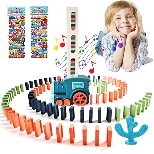 BARVERE Domino Zug Spielzeug mit 80 Pcs Dominosteine, Domino Train für Mädchen und Jungen ab 2 Jahren, Automatische Platzierung von Domino Express -Blau von BARVERE