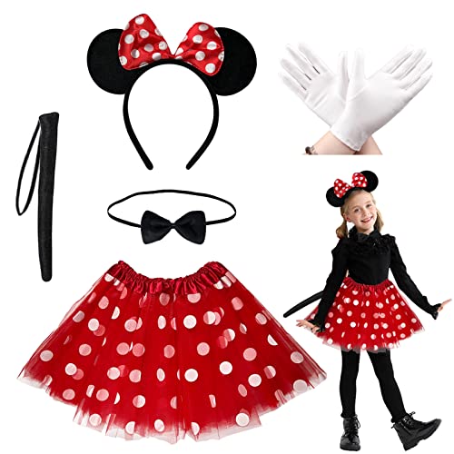 BARVERE Mouse Kostüm Kinder, Headband with Mouse Ears, Polka Dot Tutu with Mouse Ears, Tails, Bow Tie, Gloves, Girls Animal Costumes, Fancy Dress, Costume Party von BARVERE