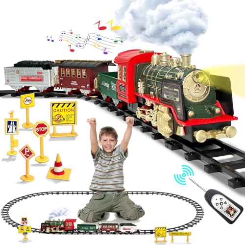 BARVERE Zug Elektrisch Spielzeug, Weihnachtszug Elektrisch mit Schienen, Dampf, Licht & Geräuschen, Eisenbahn Schienen Zug Set für Kinder ab 6+Jahren von BARVERE