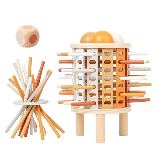 BASAMOU Montessori Spiel Brettspiel aus Holz, Holzturm Spiel mit Bunten Stäben Würfelspiel ab 3 4 5 6 Jahre Jungen Mädchen, Feinmotorik Spiele Mathe Lernspielzeug Reisespiel Familienspiele Geschenk von BASAMOU