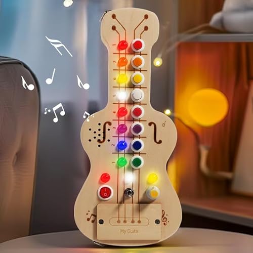 BASAMOU Montessori Spielzeug Busy Board Baby ab 1 Jahr, mit 11 LED 11 Lichtschalter, Activity Board Holzspielzeug ab 1 2 3 4 Jahr, Motorikspielzeug Sensorik Lernspielzeug Kinder Jungen Mädch Geschenk von BASAMOU