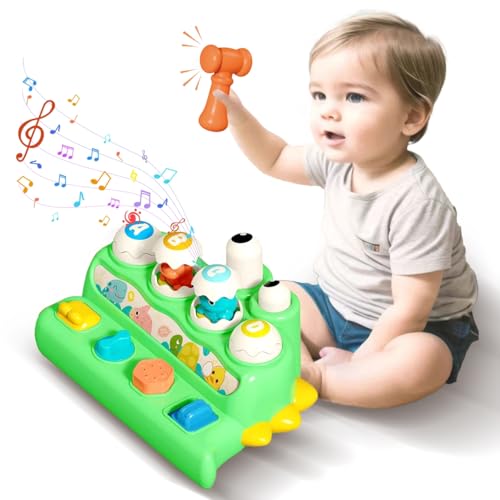 BASAMOU Pop up Baby Montessori Spielzeug ab 1 Jahr mit Musik & Licht, Kinderspielzeug mit Tieren Knöpfen, Motorikspielzeug ab 6-18 Monate Frühe Entwicklung Ursache und Wirkung, Geschenke Mädchen Junge von BASAMOU