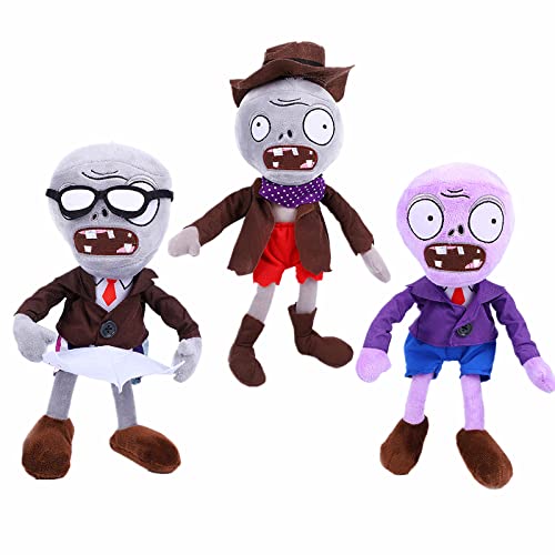 BASHERISE PVZ Plüschtiere, 3-teiliges Set: Lila, Zeitungsgrau, rote Hose, Cowboy-Zombies, weiches Plüschtier, tolles Geschenk für Kinder und Spielfans von BASHERISE