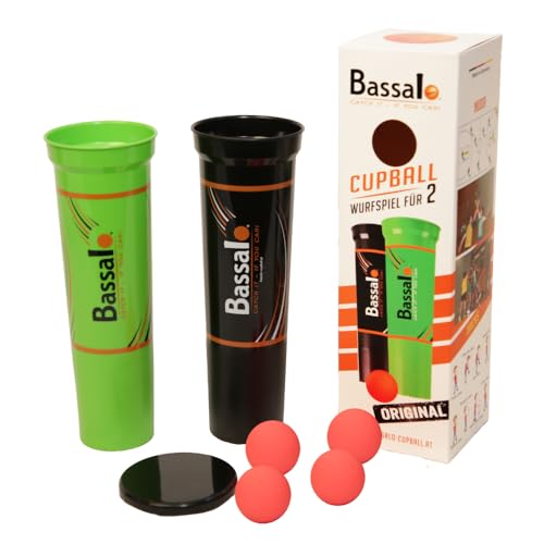 BASSALO Cupball 2er Starter-Set Plus inkl. Box - Sportspiel für Kinder, Jugendliche, Erwachsene – 2 Becher, 4 Spielbälle, Spielanleitung von BASSALO