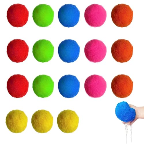 18 Pcs Schwamm Ball PlüSchbäLle, Plüschbälle Wasser, Baumwoll Wasserbomben, Trampolin Wasserball, Wasserbomben Wiederverwendbar Set, Wasserbomben BäLle, für Kinder/Erwachsene Wasserspaß von BASTOUR