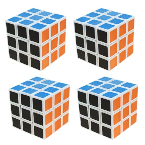 4 Stück Mini Zauberwürfel, Mini Magic Cube 3x3, Puzzle Magic Cubes, Dreht Sich Schneller und Präziser, Super Robust mit Lebendigen Farben für Kinder/Anfänger, Adventsgeschenk (Weißer-Hintergrund) von BASTOUR