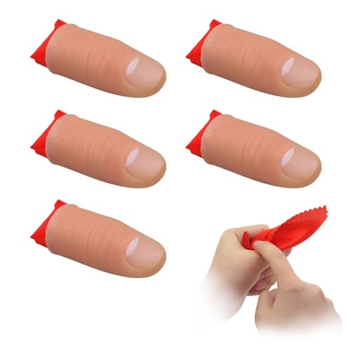 5 Stück Zauberdaumen mit Rot Training Tuch, Magie Finger Zaubertrick, Magie Daumenspitze Weich Plastik Finger, Zauberdaumen Trick, Finger Zauber Requisiten, für Zauberartikel Party, Street Magic von BASTOUR