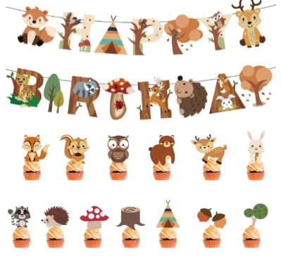 Kinder Wald Tier Geburtstagsdeko Set, Waldtiere Kuchendekoration, Waldtiere Geburtstag Deko, Happy Birthday Girlande, Happy Birthday Deko Banner, für Kindergeburtstag, Geburtstagsfeier Dekoration Kinder Wald Tier Geburtstagsdeko Set, Waldtiere Kuchendekoration, Waldtiere Geburtstag Deko, Happy Birthday Girlande, Happy Birthday Deko Banner, für Kindergeburtstag, Geburtstagsfeier Dekoration von BASTOUR