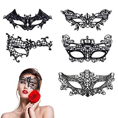 Spitze Maske, Venezianische Maske, Lace Maske, Spitze Augenmaske, Frauen Spitzenmaske, Lace Augenmaske, Prom Mask, Maskerade Ball Maske, Maskerade Maske für Halloween Karneval Party Kostüm Ball, 5PC von BASTOUR