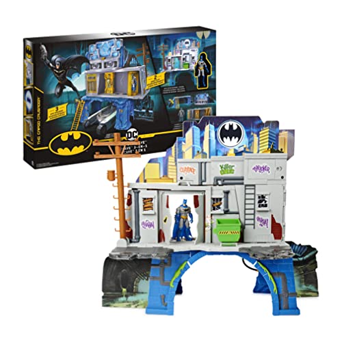 DC Batman 3-in-1-Batcave - Zweiseitiges Spielset mit 10cm großer Batman-Actionfigur und umfangreichem Spielmaterial von Spin Master