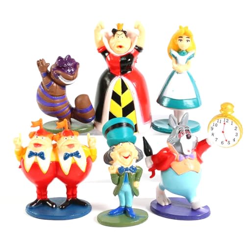 6 Stück Anime-Figuren Alice im Wunderland Cheshire Cats, Sammelspielzeug, Statuenmodell, PVC-Figuren, Desktop-Ornamente, Sammelmodell für Fans von BATTERUI