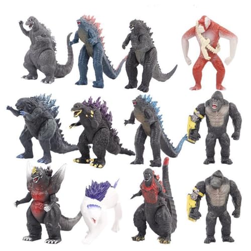 Kings Kong God-Zillas Cartoon-Figuren, Sammelmodell, PVC-Figuren, Desktop-Ornamente, für Fans, Sammelmodell, 12 Stück von BATTERUI