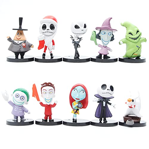 Nightmares Befores Christmas Jack Skellington Cartoon-Figuren, 10 Stück, Sammelspielzeug, PVC-Figuren, Desktop-Ornamente, Sammelmodell für Fans von BATTERUI