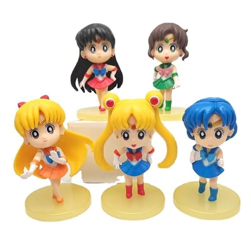 Sailor Moon Tsukinos Usagis Cartoon Figuren, Sammelmodell, PVC-Figuren, Desktop-Ornamente, für Fans, Sammelmodell, 5 Stück von BATTERUI