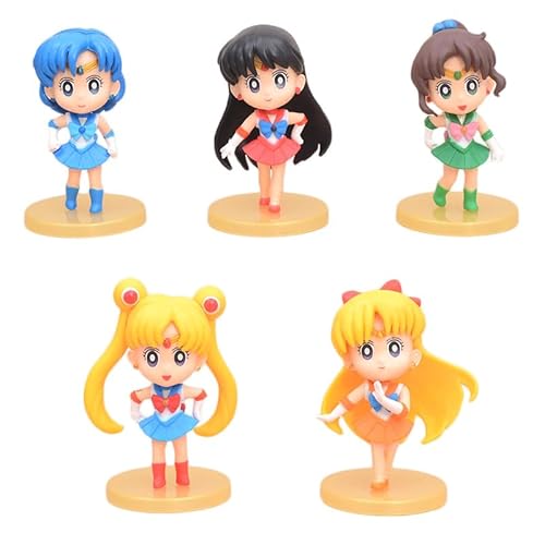 Sailor Moon Tsukinos Usagis Cartoon Figuren, Sammelmodell, PVC-Figuren, Desktop-Ornamente, für Fans, Sammelmodell, 5 Stück von BATTERUI