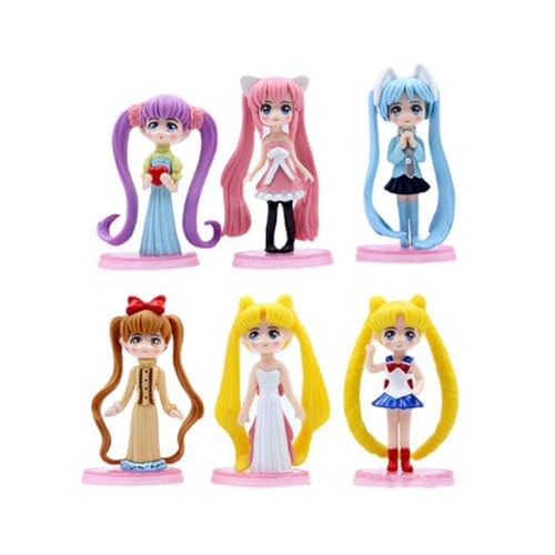 Sailor Moon Tsukinos Usagis Cartoon-Figuren, Sammelmodell, PVC-Figuren, Desktop-Ornamente, für Fans, Sammelmodell, 6 Stück von BATTERUI