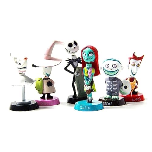 Weihnachtsfiguren Nightmares Befores Jack Skellington Lock Sally Zero Barrel Shock Action Figur, 6 Stück von BATTERUI