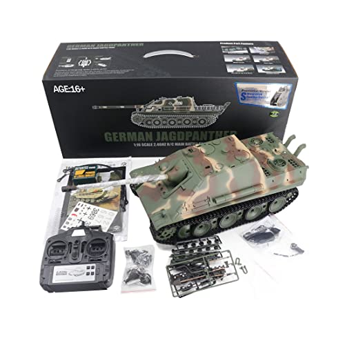 BAUBAUPLAY 1:16 Kampfpanzer Modellbau Panzer, 2.4G Deutscher Jagdpanther Militär Panzer mit Raucheffekten, Panzer Spielzeug Modellbausatz für Militärfans und Erwachsene von BAUBAUPLAY