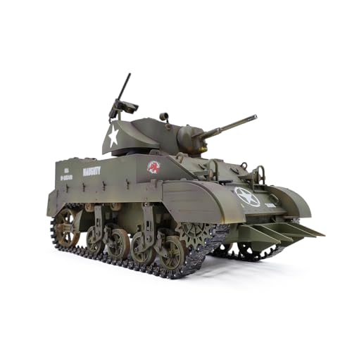 BAUBAUPLAY 1:16 Kampfpanzer Modellbau Panzer, 2.4G US M5A1 Stauart Militär Panzer mit Raucheffekten, Panzer Spielzeug Modellbausatz für Militärfans (Vor Mader Shado/Tobatrice) von BAUBAUPLAY