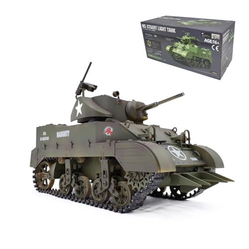 BAUBAUPLAY 1:16 Kampfpanzer Modellbau Panzer, 2.4G US M5A1 Stauart Militär Panzer mit Raucheffekten, Panzer Spielzeug Modellbausatz für Militärfans und Erwachsene von BAUBAUPLAY