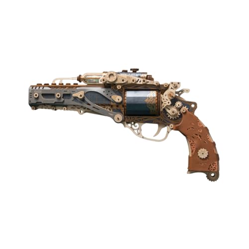 BAUBAUPLAY 3D Puzzle Holz für Erwachsene, DIY Steampunk Revolver Holz DIY 3D Puzzle Bausatz, Kreatives und pädagogisches Holzspielzeug (Bausatz Version/318PCS) von BAUBAUPLAY