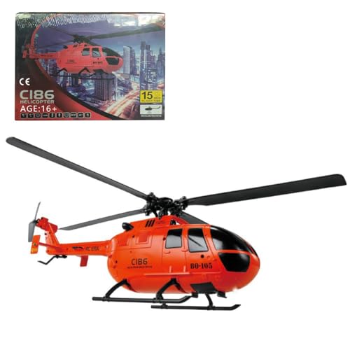 BAUBAUPLAY RC Hubschrauber, C186 BO105 Ferngesteuertes Helicopter, 2.4G 4CH Single Rotor ohne Querruder Militär Hubschrauber Spielzeug Geschenk für Erwachsene - RTF von BAUBAUPLAY